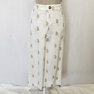 Calligraphie Women's Size 6 White Embroidered Paisley Linen Blend Cropped Pants